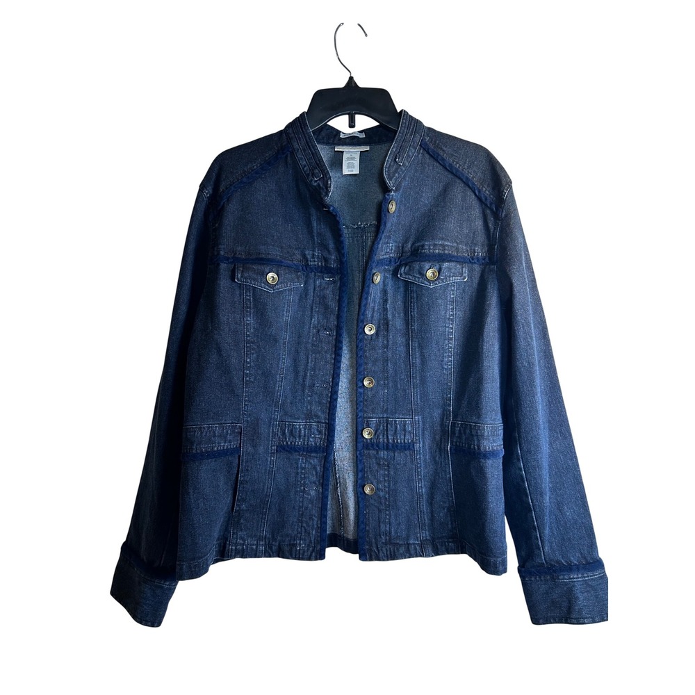 Jones New York Sport Denim Jacket XL Blue Velvet Trim Stretch Womens